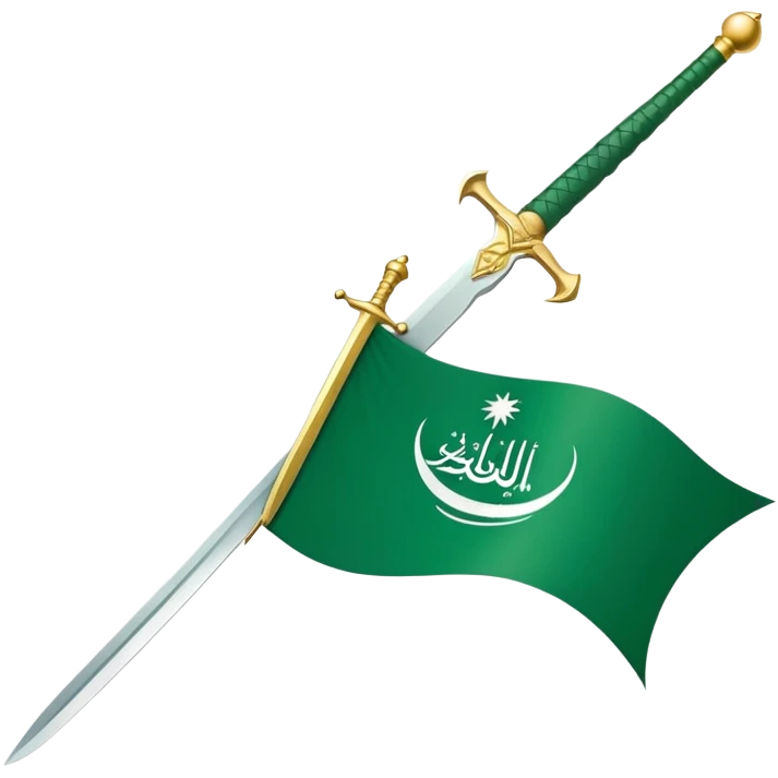 Saudi Arabian flag with green background and white Arabic script and sword emoji