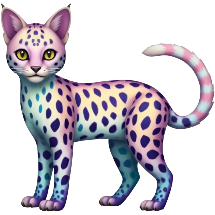 Colorful Iridescent Albino Melanistic Bobcat-Caracal-Leopard-Genet-Pokémon-Digimon-Fakémon-fusion-hybrid-creature emoji