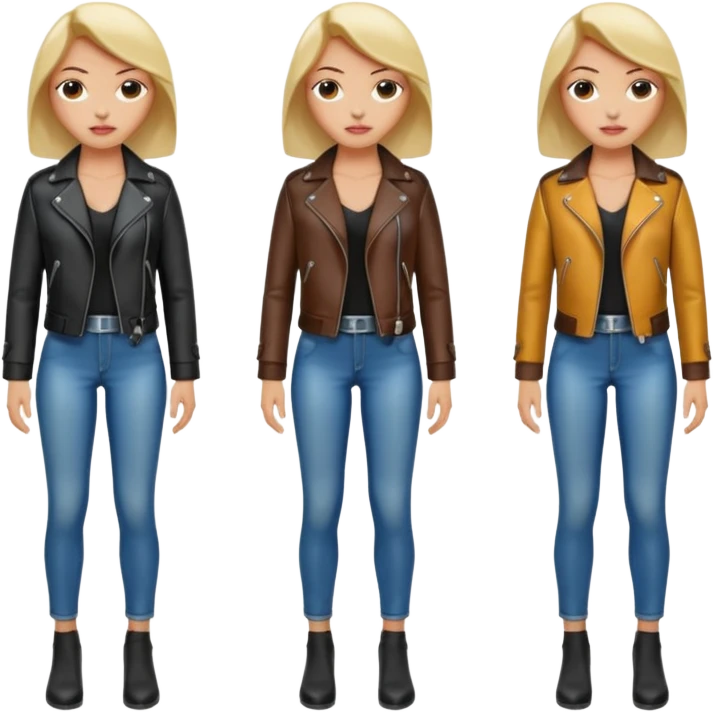 Women in leather jocket, full body, different color, close up emoji