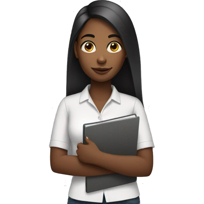 Young black woman with straight hair holding a clipboard emoji