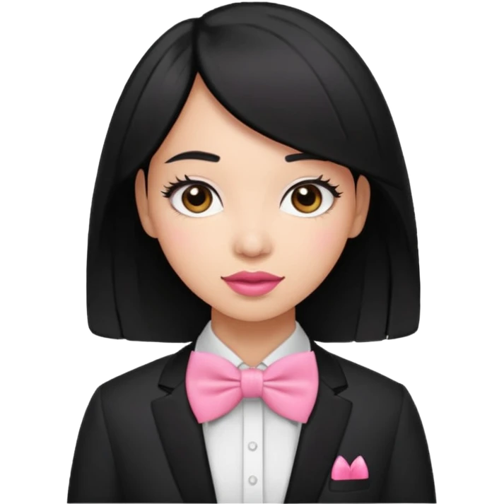 black hair woman with pink bowtie emoji