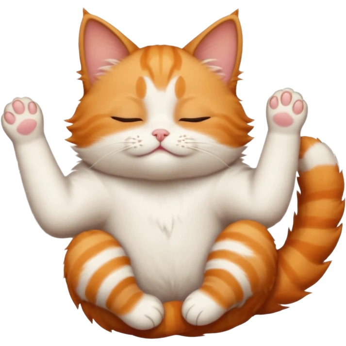 ginger and white small cat in funny positions upside down with eyes closed emoji