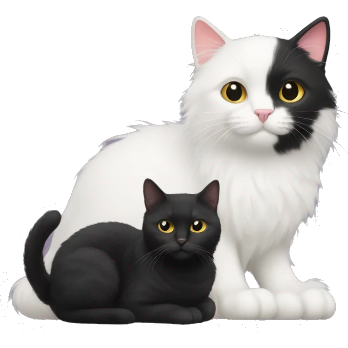 Black cat next to a white cat with fluffy fur emoji