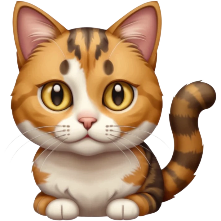 full body anxious looking colourful light calico tabby cat with hazel eyes and patchy brown tabby sections of fur emoji