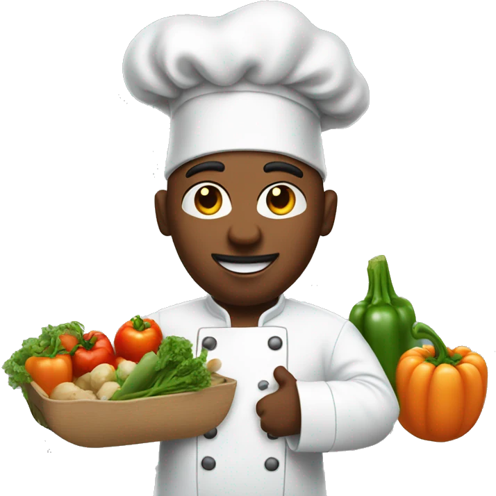 chef with NO mustache juggling vegetables emoji