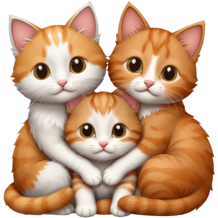 3 tiny kittens cuddling together all different colours, the first one is grey and white, the second is ginger and white and the third is brown tabby and white emoji
