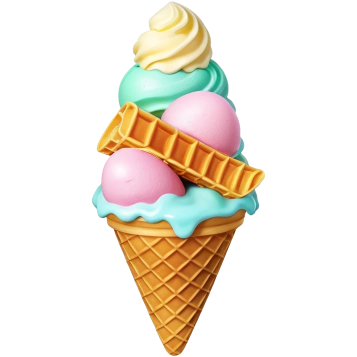 3D rendered Hong Kong egg waffle cone filled with colorful ice cream, hyper-realistic bubbled texture, glossy candy-like finish, vibrant colors, detailed texture, soft studio lighting emoji