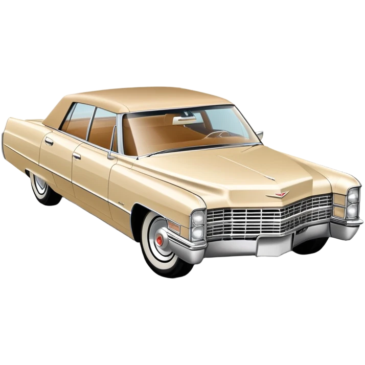 Simplified beige 1966 Cadillac DeVille, minimal design with clean outlines, 30-degree angle, reduced to basic shapes, recognizable silhouette with few details, iOS emoji style emoji
