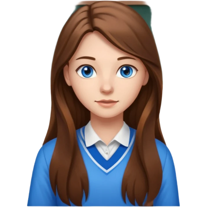 high school class room with a pretty female high school student with long brown hair, blue eyes emoji