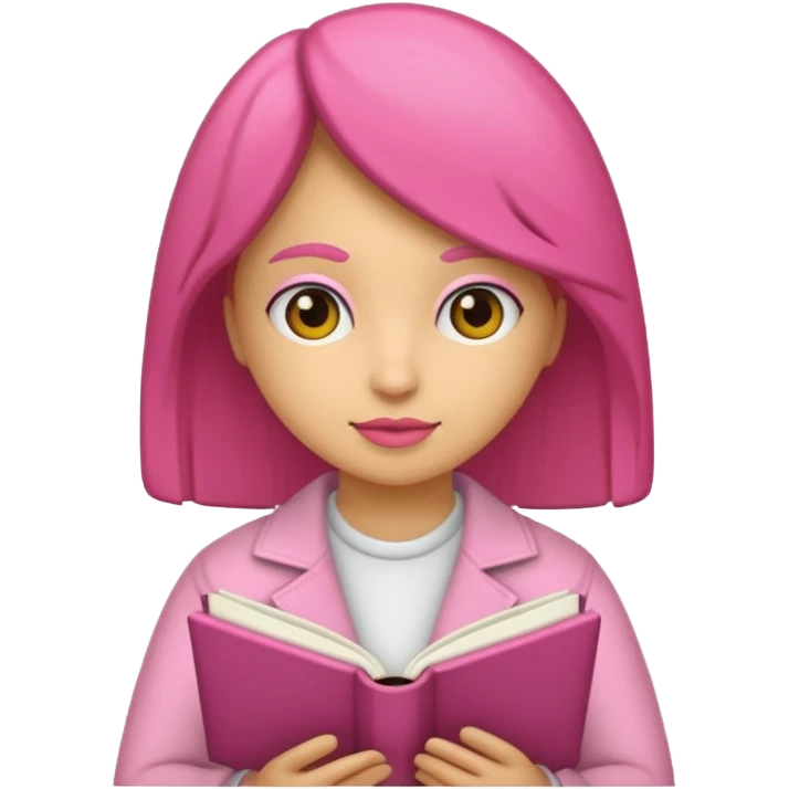 chica rosa pensando con libro ideas emoji