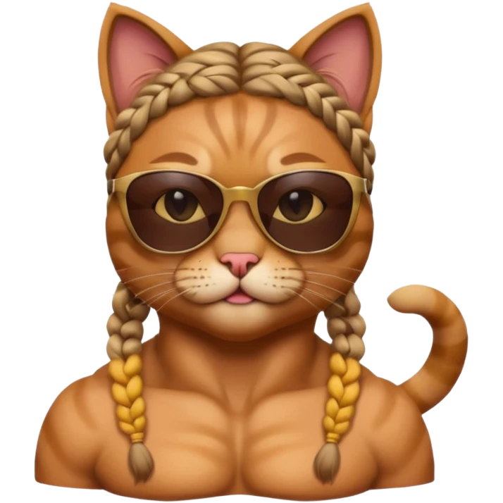 Bodybuilder cat with braids wearing sunglasses emoji