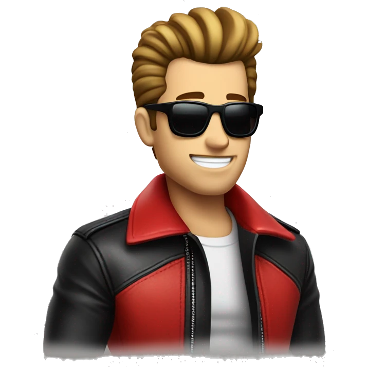 greaser guy with red leather jacket, sunglasses and an extremely large pompadour. emoji