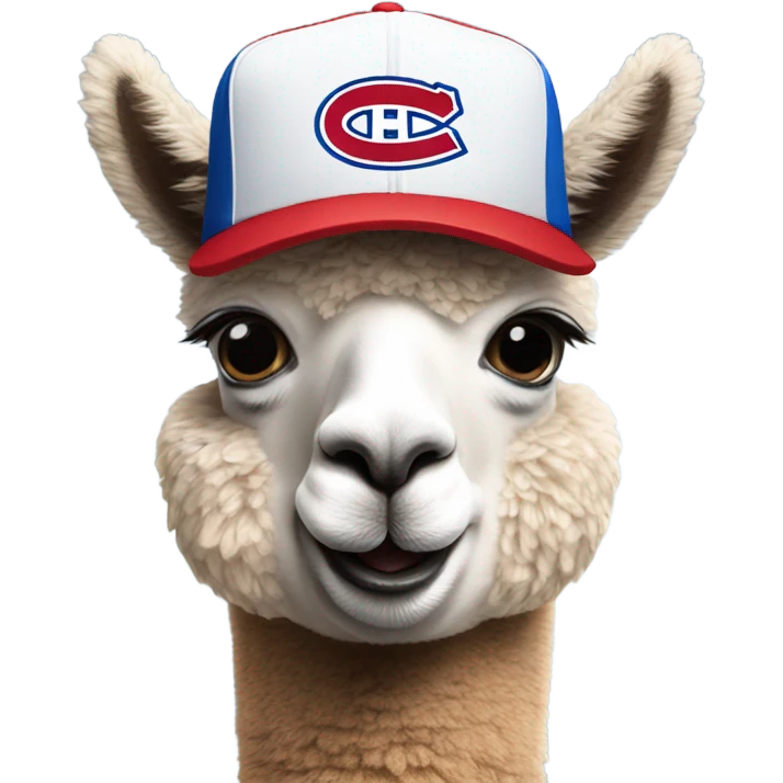 Alpaca wearing a Montreal canadiens hat emoji