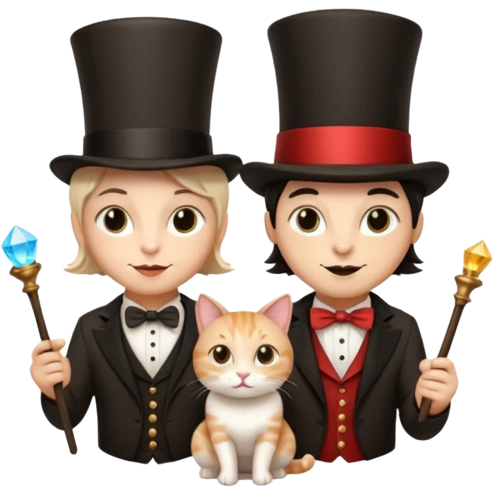 magician couple and their pet cat emoji