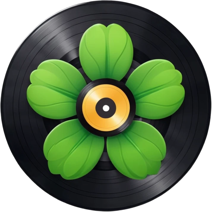 Vinyl record with a green flower pattern inside emoji