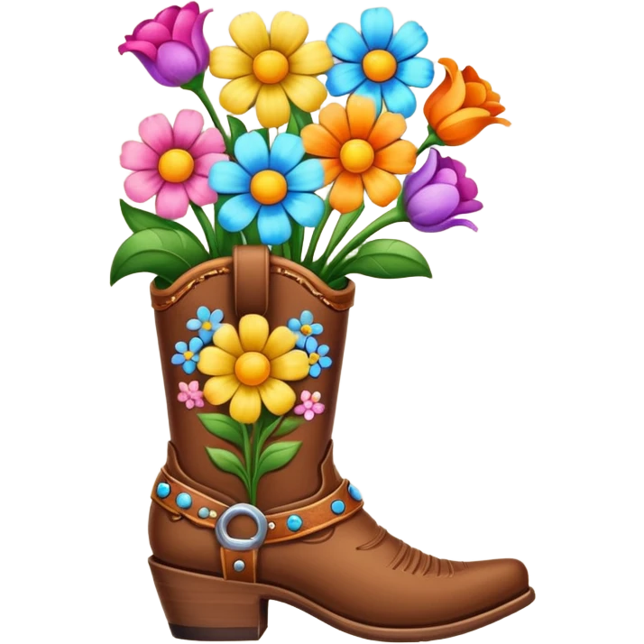 Create a singular cowboy boot filled with flowers emoji