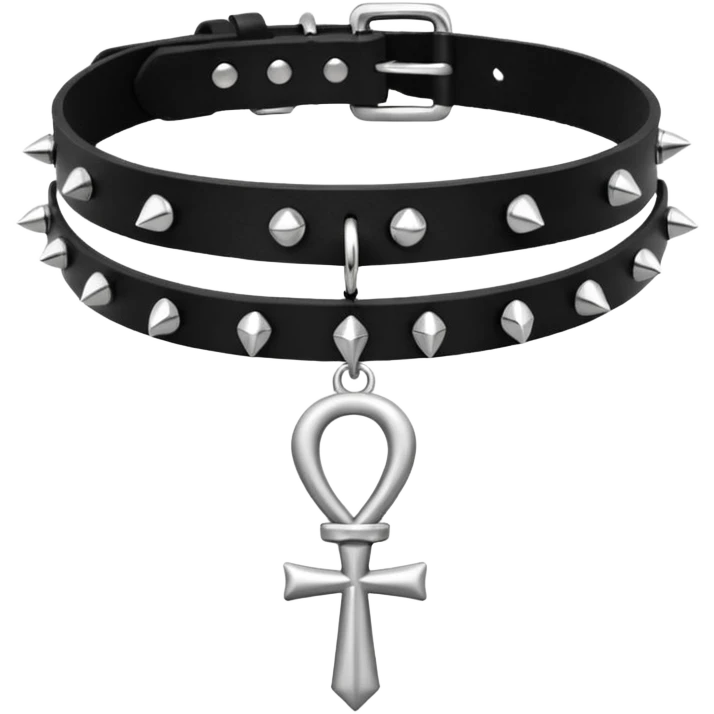 Black Leather choker with silver ankh and spikes emoji