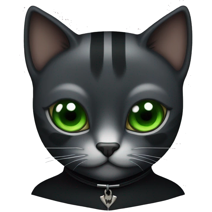Black British cat with white stripes and green eyes with Batman’s wings emoji