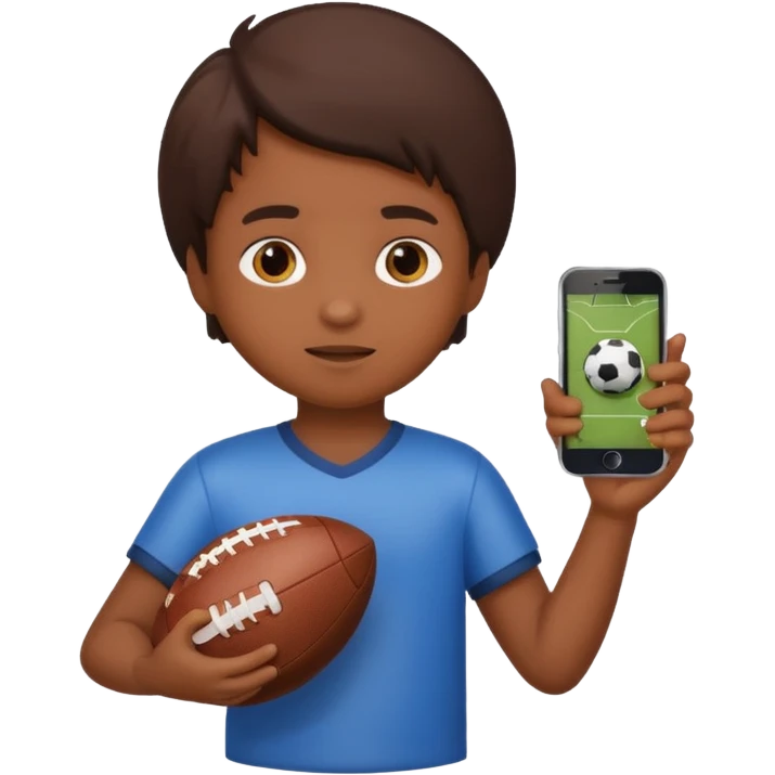 A child is holding a phone and playing football at the same time. emoji