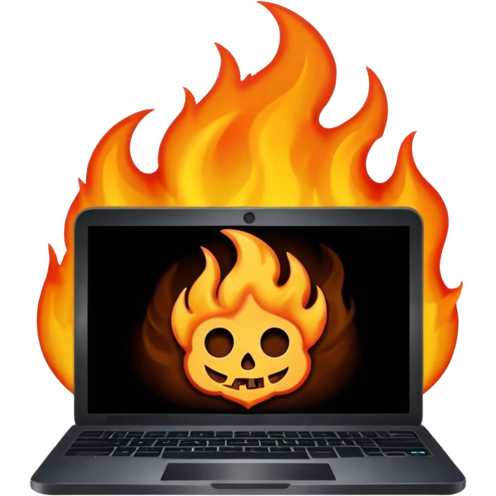  burning laptop with malwarebytes logo emoji