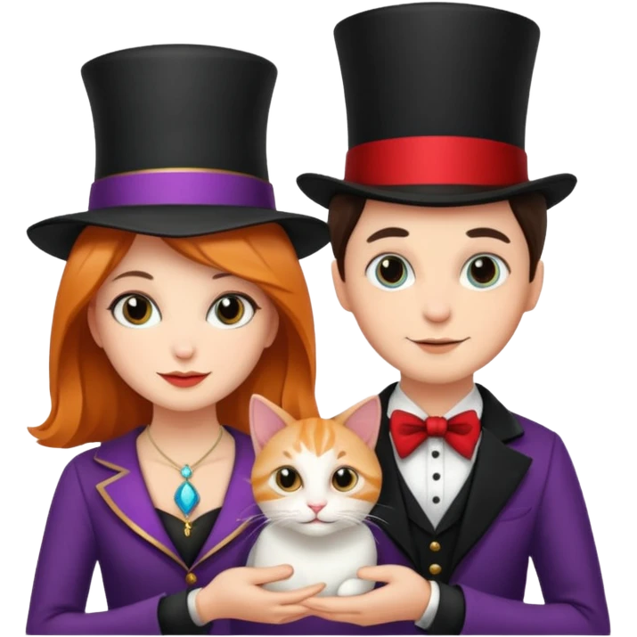 magician couple and their pet cat emoji