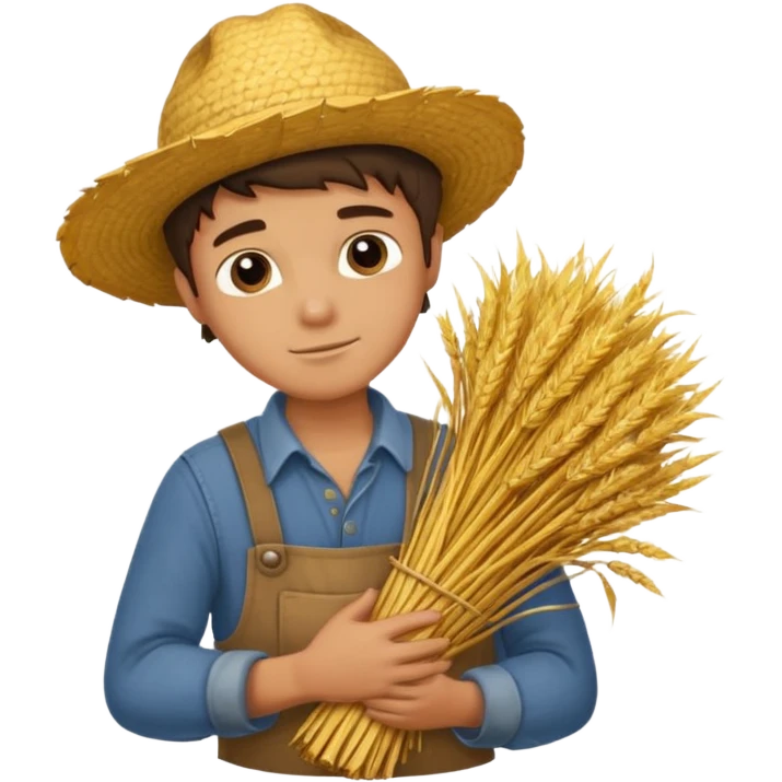 boy farmer, hug a bundle of straw emoji