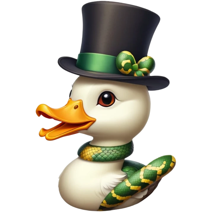 A duck in a tophat with a snake around its neck emoji