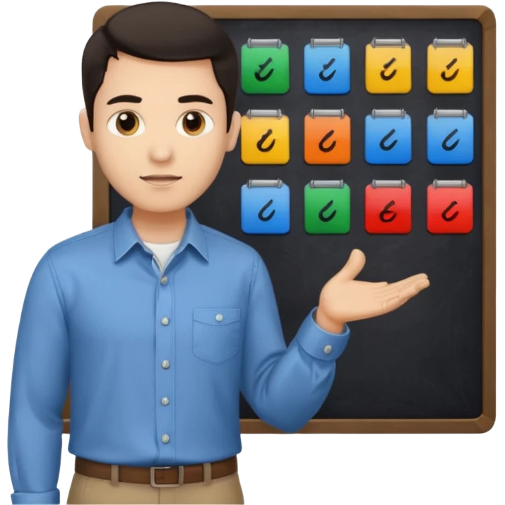 silhouette of a light-haired man standing next to a project board emoji