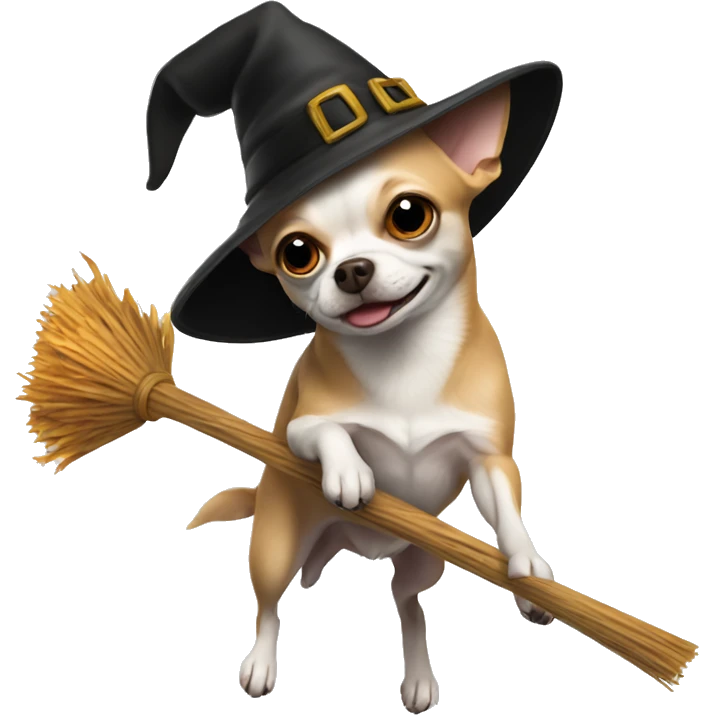chihuahua flying on broom with witch hat emoji