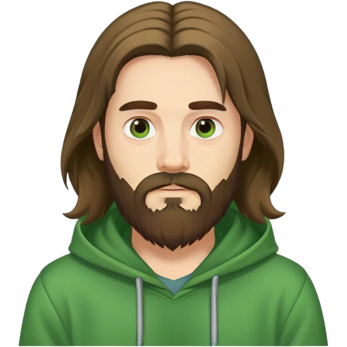 Long haired, bearded man with green hoodie emoji