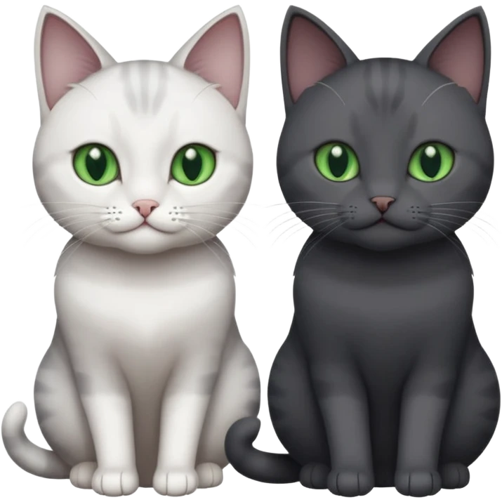 2 different coloured small cats including one dark grey and white cat and one completely solid dark grey cat with green eyes and only white paws emoji