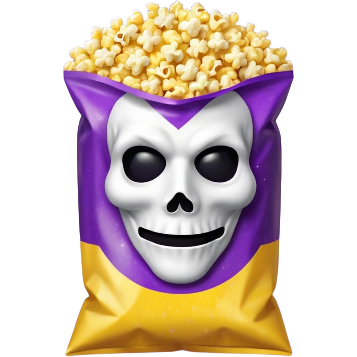 Glitter purple and yellow popcorn with ghostface mask in packaging emoji