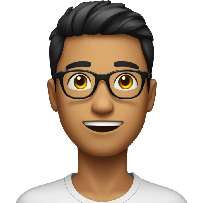 young man tanned whit black hair straight whit circular glasses. raising hands emoji