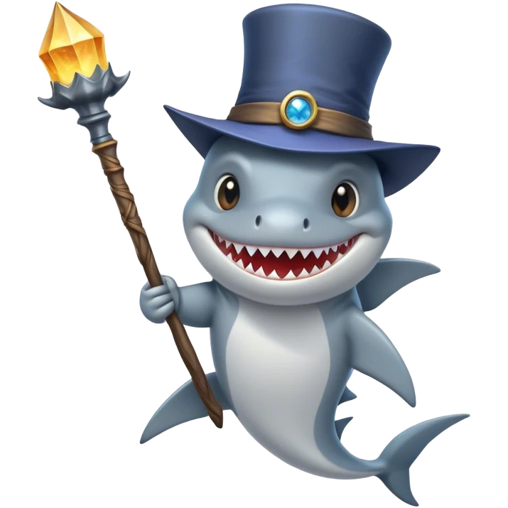Shark with a top hat holding a wizard staff emoji