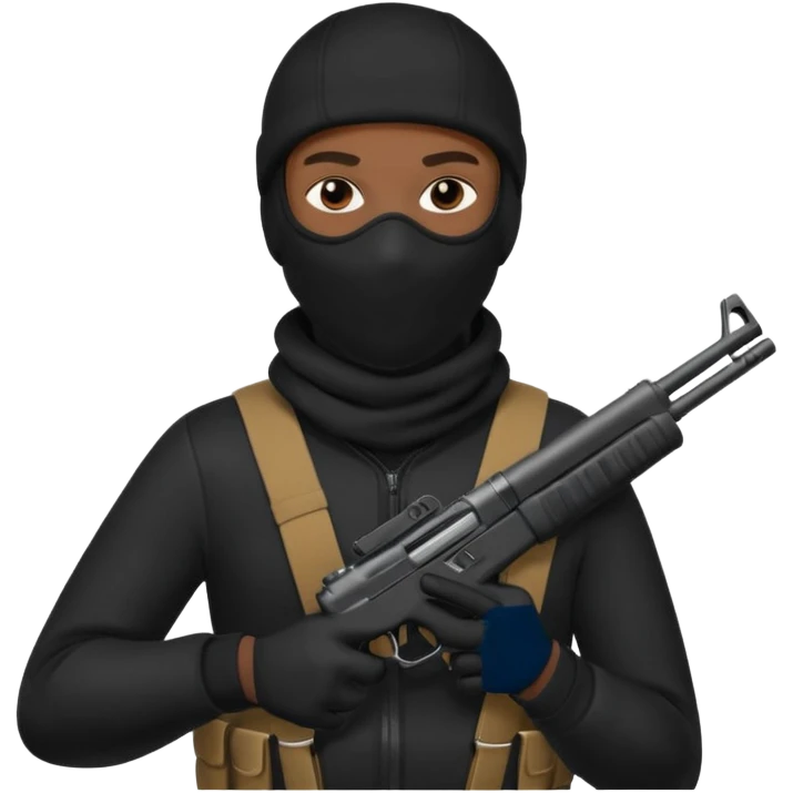 evil  Black thug with a ski mask  and a gun dressed in black emoji