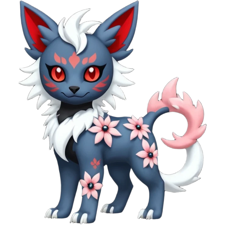 Floral pastel gothic edgy emo cool and ruby-jewelry-adorned Absol-Litten-Amaura-fusion-Fakemon-animal-creature  emoji