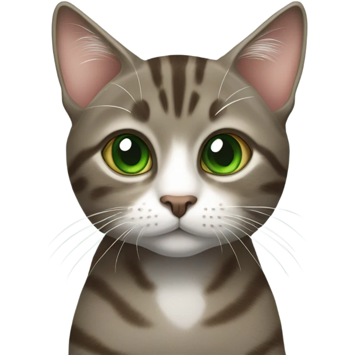 Grey and brown tabby cat with big green eyes and a white spot on his nose emoji