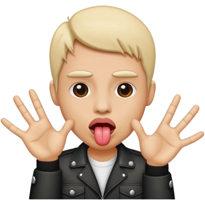 tongue sticking out emoji with rock and roll hands on each side of face emoji