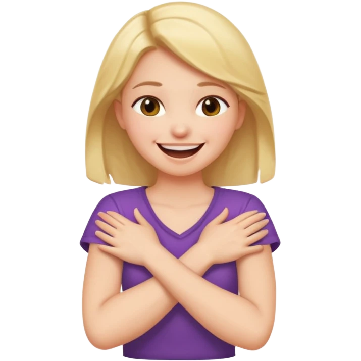 Arms crossed holding neck girl laughing emoji