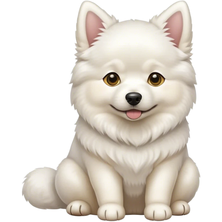 a big samoyed dog sitting down holding a yellow chihuahua emoji