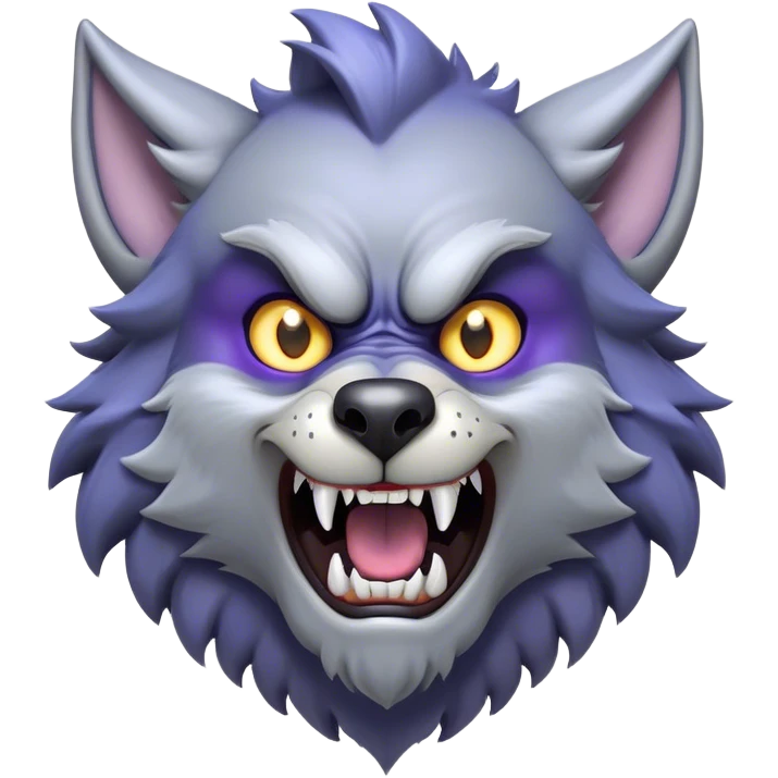 Cinematic Comical Werewolf Portrait Emoji, with a whimsically exaggerated lupine face in vivid moonlit grays and silvers, head cocked in a dramatically shocked expression with comically oversized, wide eyes and a playful snarl, simplified yet hilariously expressive, highly detailed with a soft cartoonish glowing outline capturing the mischievous humor of a werewolf mid-transformation! emoji