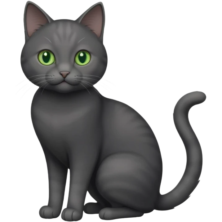 full body gorgeous solid dark grey cat with green eyes, white paws and white whiskers playing emoji