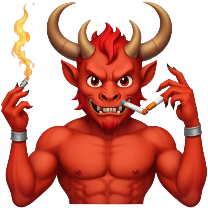 Diablito de cara roja con un cigarro pero el cigarro en la boca y menos humanoide emoji