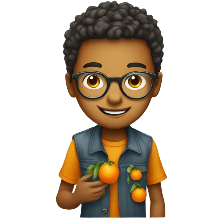 portrait of a stylish boy with mandarin oranges for chinese new year plus round metal frame specs emoji