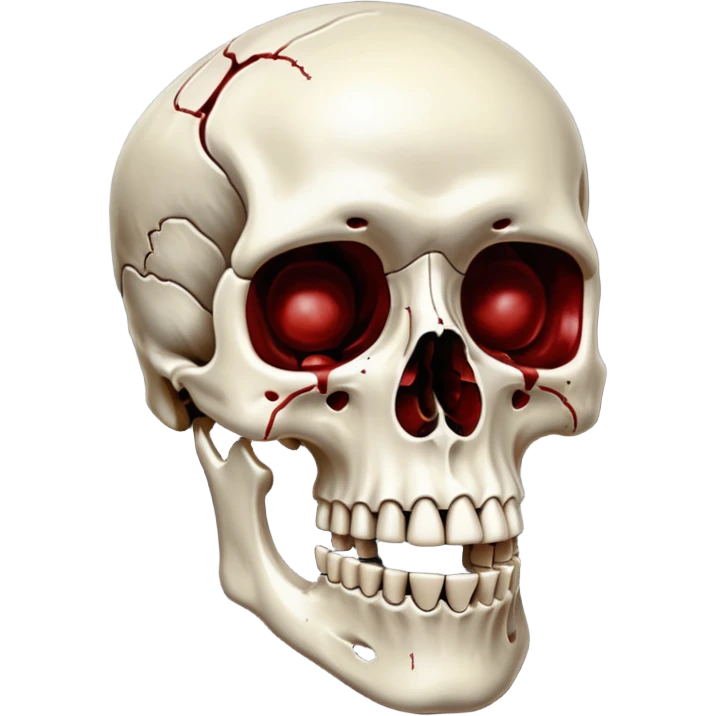 metallic anatomic bones with traces of blood, steel texture, dark dramatic tone, clean background emoji