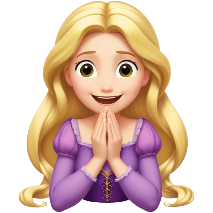 Cinematic Playful Rapunzel Portrait Emoji, Giggling as Pascal sits atop her head, hands cupped over her mouth in a moment of pure joy, her radiance shining through, utterly enchanting! emoji
