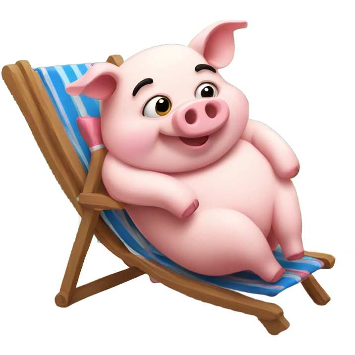 Rich happy pig lying on the deckchair emoji