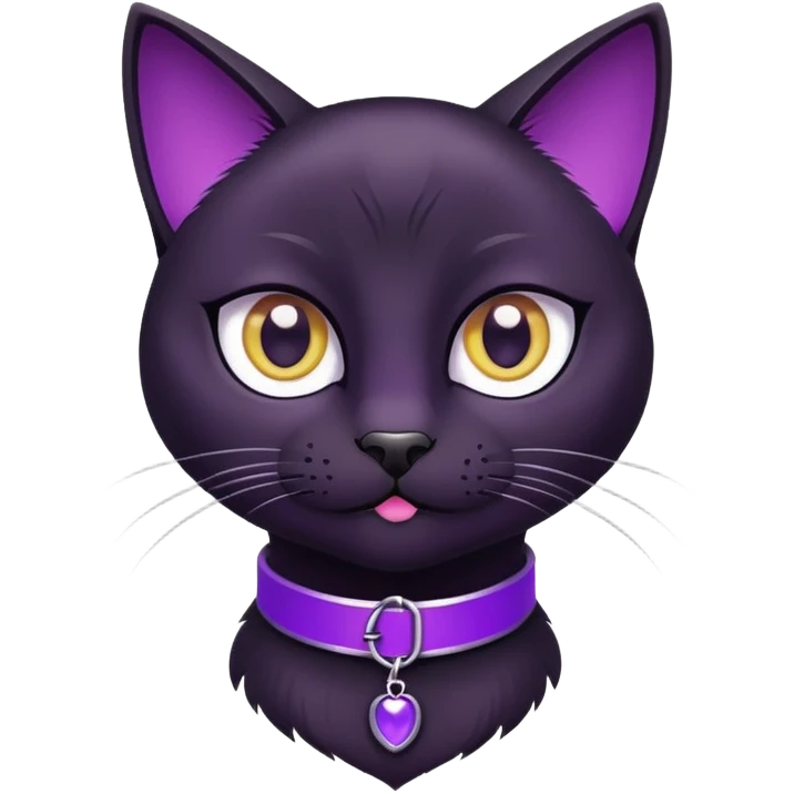 Black cat with a purple collar on emoji