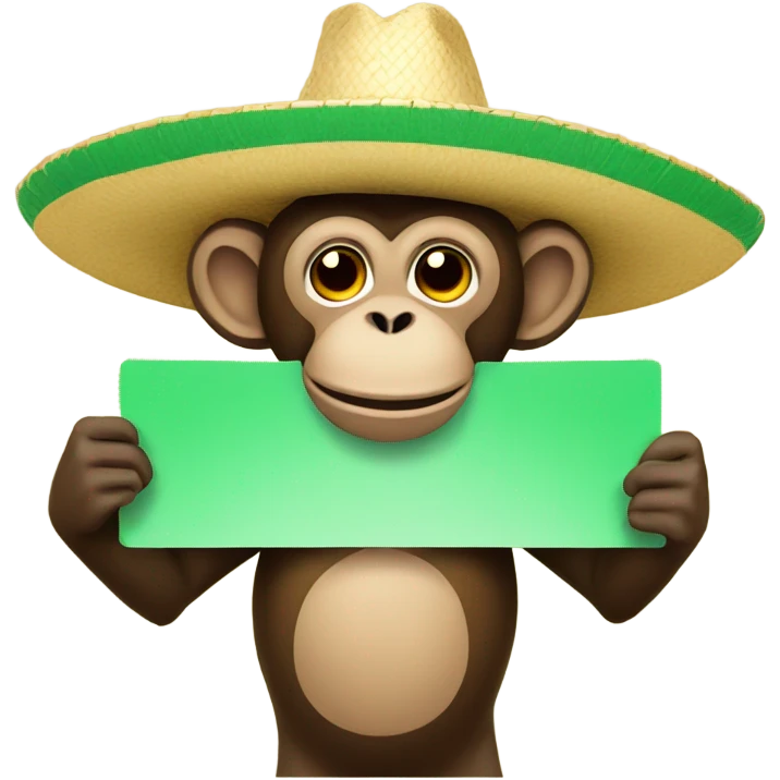 Monkey wearing a sombrero holding a green card emoji