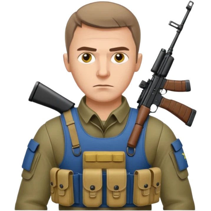 Ukrainian intelligance agency warrior man in platecarrier with nato riffle and ukrainian gerb emoji